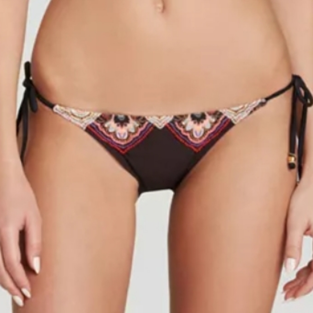 Pilyq Black Side Tie Beaded Low Rise Bikini Bottoms Size Medium New with Tags